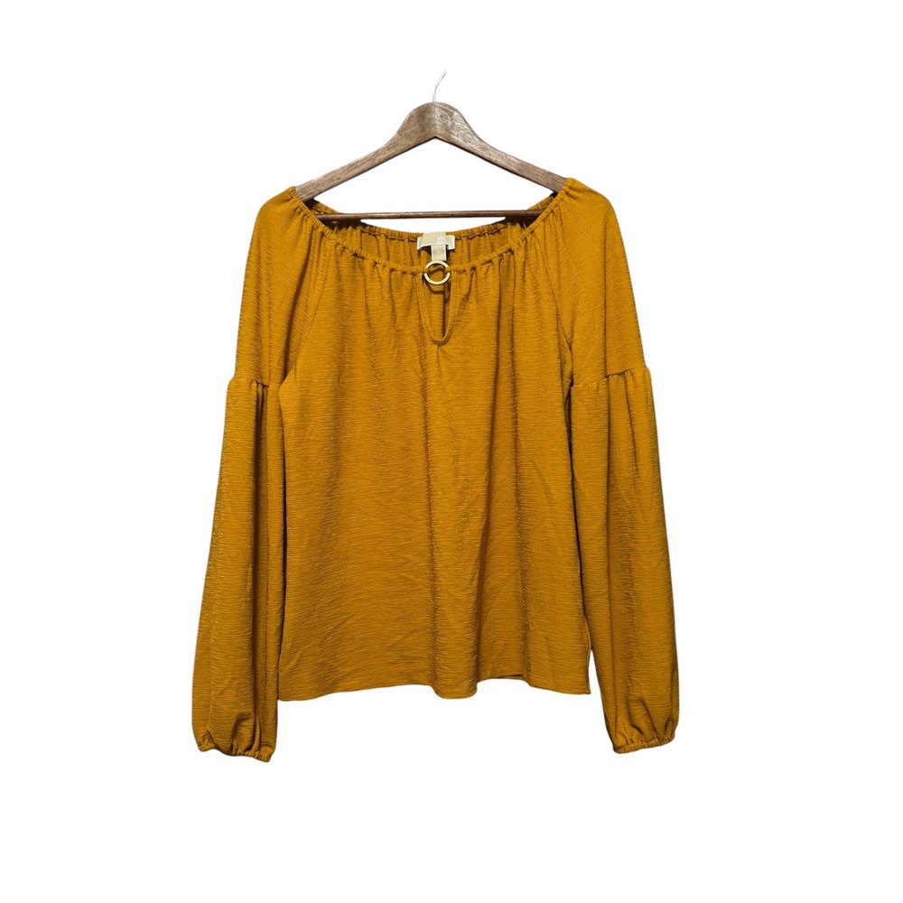 Michael Michael Kors Blouse Womens M Yellow Excellent Gold Ring Keyhole Top
